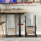 Adjustable 2-Tier PC Stand, Computer Tower Stand with 360° Locking Wheels & Hooks, CPU Cart for Floor, Carpet and Under Desk, 15.2" x 11.8" x 26", Rustic Brown - Image 2