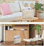 BTSKY Handwoven Magazine Holder, Natural Seagrass Magazine Basket with Metal Rack, Mail Holder Floor Organizer for Office, Living Room, Dorm, Bathroom, Woven Rattan File Basket with Handle (White) - Image 7