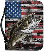 American Flag Fish Pattern Bible Cover for Women Men, Bible Case Bag with Top Handle PU Leather Bible Carrying Case for Church by Glomenade