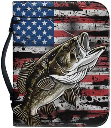 American Flag Fish Pattern Bible Cover for Women Men, Bible Case Bag with Top Handle PU Leather Bible Carrying Case for Church by Glomenade