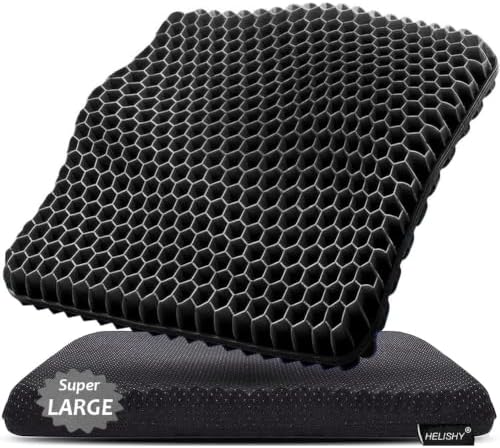 Gel Seat Cushion for Long Sitting, Super Large Gel Cushion Chair Pads for Home Office Car Seat Wheelchair, Breathable Honeycomb Pressure Relief Cushion for Sciatica, Tailbone, Coccyx & Back Hip Pain by Helishy