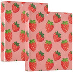 JIPONI 3 Ring Binder Strawberrys Pink Background 1 Inch Round Binders for Men Women Students, Cute File Organizer for Office School, 2 pcs by JIPONI