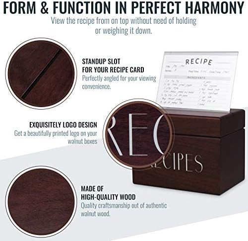 Wooden Recipe Box with 50 Recipe Cards & Dividers, 4x6 Card Holder, Walnut - Image 4