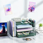 gianotter Desk Organizers and Accessories with File Holder, 4-Tier Desk Accessories & Workspace Organizers with Drawer and 2 Pen Holder, Desk Reference Organizer (Green, 4T with Metal Drawer) - Image 6