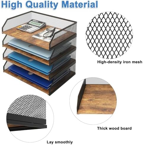 Natwind 4-Tier Stackable Metal Mesh Paper Organizer with Sliding Tray,Retro - Image 3