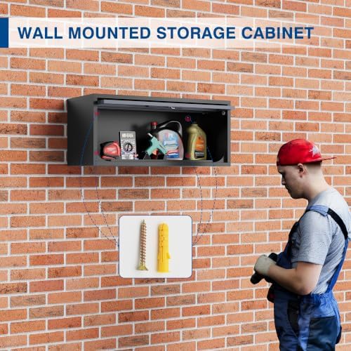 Fesbos Metal Storage Cabinet Black&Gray Wall Cabinets with Locking Door - Wall Mounted Storage Cabinet for Garage Warehouse Home Office - Assembly Required - Image 2