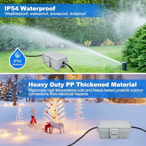 Hrensaw 3PCS Small Weatherproof Electrical Connection Box(Inner 5.5x3x2.2inch),Outdoor Electrical Box,Waterproof Extension Cord Covers for Plug, Extension Cables, Holiday Lights,Grey - Image 4