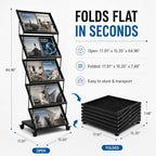 Foldable Magazine Display Rack Floor Standing 5 Pockets Brochure Stand Catalog Literature Holder with Wheels, Metal Newspaper Catalog Holders for Office Store Exhibition and Events - Image 3