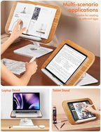 Book Stand for Reading, Adjustable Book Holder for Reading Hands Free, 360° Rotating Reading Stand, Large Rubberwood Cookbook & Bible Stand, Textbook Stand for Desk, Foldable Book Stand - Image 2