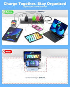 MSTJRY Charging Station for Multiple Devices : 5 Port Multi USB-A Charger Stations Multi-Device Organizer Charging Dock Designed for iPhone iPad Cell Phone Tablets (7 Short Cables Included), Blue - Image 3