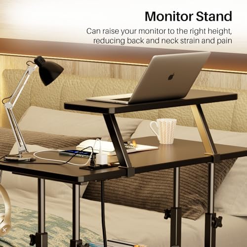 Adjustable Height Standing Desk with Power Outlets, Rolling Stand Up Desk with Monitor Stand and Storage Shelves, 31.5" Small Mobile Computer Desk, Portable Laptop Table (Black with Monitor Stand) - Image 5