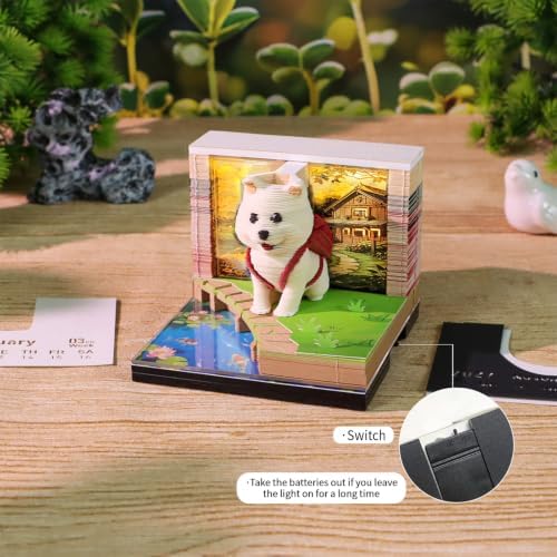 2027 3D Paper Carving Desk Calendar With LED Light (Backpack Puppy) - Image 3