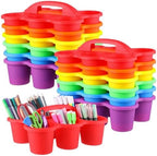12 Pack Classroom Caddy Organizer with Handle Colorful Plastic Table Caddy Drink Cup Caddies Holder 12×9×3.5 Inch Storage School Supplies 6 Compartments for Table Crayon Pencil Cup Marker Craft by gisgfim
