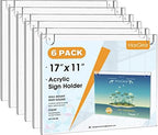 MaxGear Acrylic Wall Mount Sign Holder, 11 x 17 Landscape, 6 Pack by MaxGear