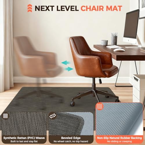 BAGAIL Office Chair Mat for Hardwood Floor, 45"x53" Heavy Duty Computer Chair Mat - Fast Flat & Smooth Glide - Non-Slip Desk Chair Floor Protector for Home Office - Dark Brown - Image 2