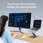Adjustable Laptop Stand for Desk with Docking Station 11-in-1, Aluminum Laptop Riser with USB Hub 360°Swivel Dual Display 4K60Hz HDMI Gigabit Ethernet USB3.0 PD100W for MacBook Pro Air/Dell/HP 7-15.6" - Image 5