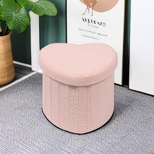 B FSOBEIIALEO Storage Ottoman Heart Shaped Ottoman with Storage, Pink - Image 6