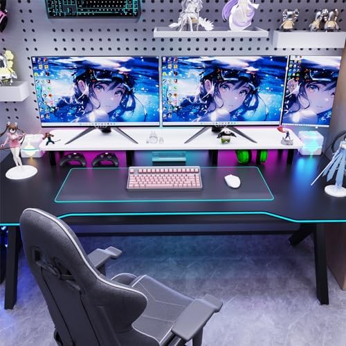 Dual Monitor Stand Riser 43.7 inch Large Extra Long Monitor Stand Riser Wide TV Stand Riser Monitor Stand for 2 Monitors Wood & Steel Leg Desktop Riser Desk Organization Home Office (White) - Image 7