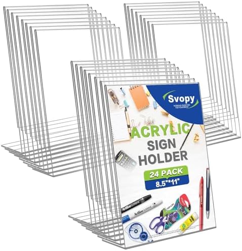 8.5x11 Acrylic Sign Stand Holders, Clear Plastic Table Paper Display Stands by SVOPY