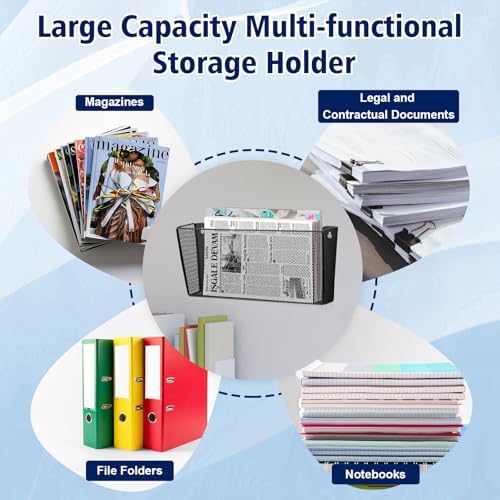 Single Pocket Wall File Holder Legal Size Metal Mesh Hanging File Folder Paper Organizer Black Wall Mounted Mail Organizer Magazine Rack for Office Home School 15.7" L x6.9 Wx3.4 H - Image 6