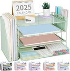 OPNICE Desk Organizer, 4-Tier Desktop File Organizer with Drawer and Pen Holders, Office Desk Accessories, File Sorters, Workspace Organizers for Office Supplies(Green) by OPNICE
