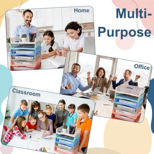 gisgfim 12 Pcs Turn in Trays Classroom Boho Paper Tray for Classroom Organization and Storage Stackable Plastic Book Baskets Turn in Bins Teacher Organizers for Library Drawers School Office Desk - Image 7