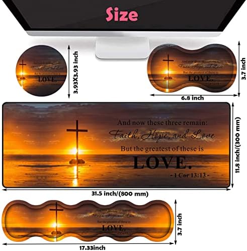Large Gaming Mouse Pad, Keyboard Wrist Rest + Mouse Wrist Pad + Coaster Combination Set, Memory Sponge Non-Slip Base. Suitable for Office and Home, Christian Cross - Image 6