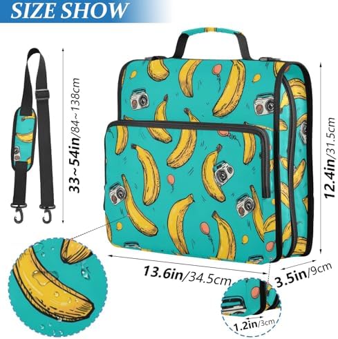 3-Ring Zipper Binder with Shoulder Strap Zip-Up Expanding File Folder Organizer Storage Fireproof Accordion Trapper Keeper Home School Office Three Butterfly (Banana Camera) - Image 3