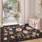 DUKINO 3x5 Area Rug, Floral Washable Rug for Bedroom Non Slip, Black - Image 4