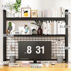 HUATOL Desktop Bookshelf for Computer Desk, 2-Tier Multipurpose Wood Countertop Bookshelf, Wooden Desktop Bookcase, Multipurpose Freestanding Storage Rack Display Shelf for Office, Home Decor, Black - Image 3