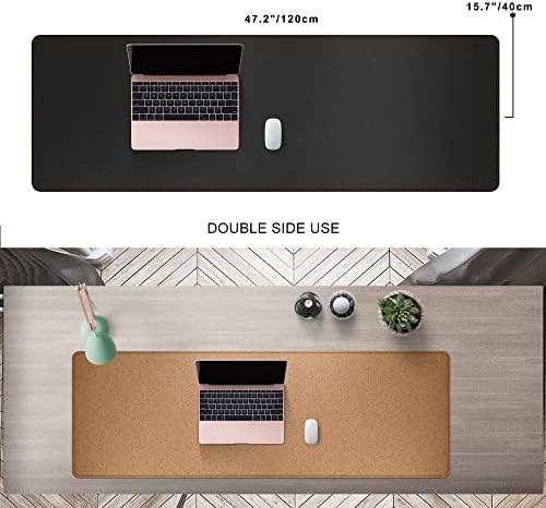 MAIDERN 47.2" x 15.7" Cork & Leather Desk Pad, Large XXL Mat, Full Mouse Pad, Dual Sided Protector for Gaming Home Office (Black) - Image 2