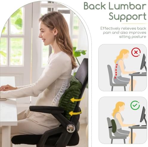 Lumbar Support Pillow for Recliner Chair/Office Chair/Couch, Memory Foam Back Support Cushion with Adjustable Strap, Recliner Cushions for Lower Back Pain Relief, Sleeping, Washable Cover, Dark Green - Image 3