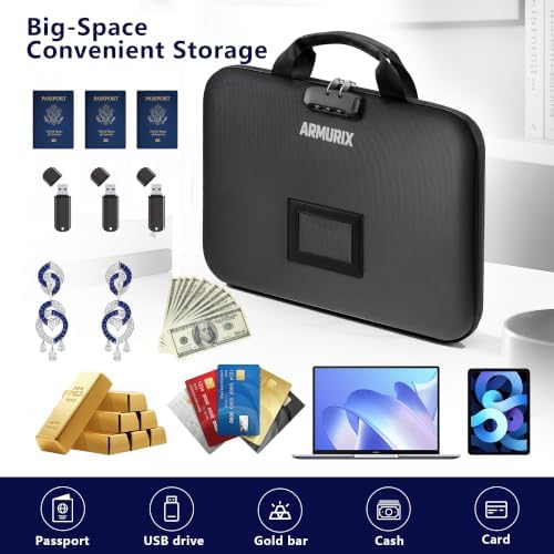 Fireproof Document Box with Lock,Hard-Shell Case File Organizer with 13 Pocket File Folder,Portable Office Travel Storage for Important Documents Passport Laptop (Black, Style C) - Image 3