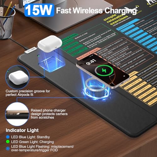 Excel Cheat Sheet Mouse Pad with Magnetic Wireless Charging, 31.5 x 15.8 in - Image 2