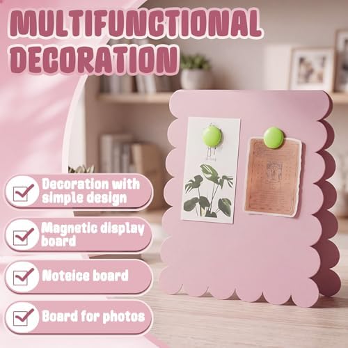 Gueevin 2 Pcs Pink Magnetic Bulletin Board Standing 10"x 12" Metal Memo Board Scalloped Magnetic Display Stand Double Sided Wave Magnet Message Desk Announcement Decor for Menu Photo Document Supplies - Image 4