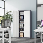 Fesbos Metal Cabinet Steel Storage Cabinet - 71” Tall Steel File Cabinets with Lockable Doors and 5 Adjustable Shelves Gray&White Storage Cabinets for Home, School, Office, Garage - Image 2
