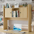 Fluted Desktop Bookshelf, 35.4 Inch x 31.5 Inch Wooden Desk Organizer, Desk Hutch with 2 Doors, Desktop Shelf Storage Rack, for Home, Office, Dorm, 2-Tier, Wood by BuyNow
