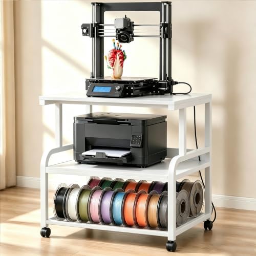 Homieasy 3D Printer Stand with Power Outlet, 23.6" x 23.6", White by Homieasy