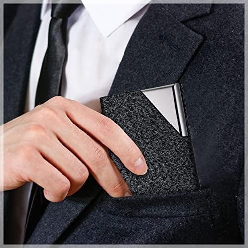 Yexiya 20 Pieces PU Leather Business Card Holder with Magnetic Closure Stainless Steel Slim Wallet Case for ID Credit Card Women Men(Black) - Image 4