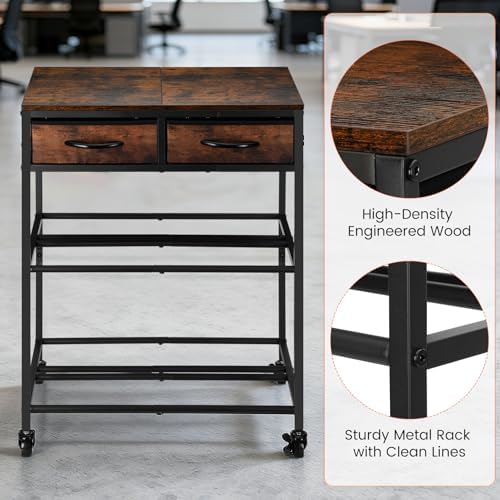 3D Printer Filament Storage Shelf with Drawers& Wheels, Heavy Duty 2-Tier 3D Printer Filament Metal Stand with Storage, Adjustable Filaments Organzied Rack for Workshop Studio Office, 4 Leveling Feet - Image 5