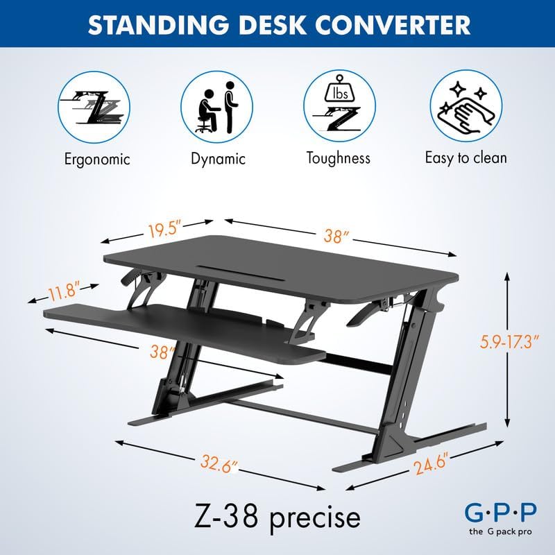 38 Inch Standing Desk Converter, Adjustable Height - Image 3