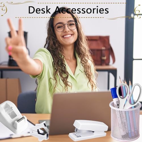 Office Supplies,Desk Accessories, Stapler and Tape Dispenser Set for Women with Stapler, Tape Dispenser, Staple Remover, Staples, Clips, Scissor and Tabs,Gift for Students, Coworkers - Image 4