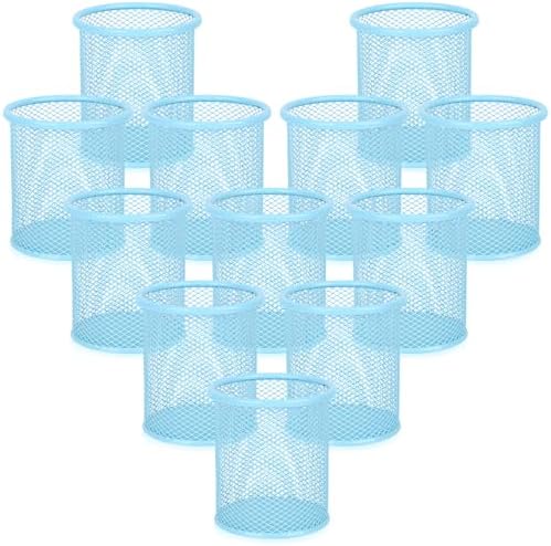 Segarty Pen Holer, 12 Pack Round Light Blue Pencils Holder for Desk, Metal Mesh Pen Cup Container Marker Organizer Set for Office, School, Home, Desktop Storage and Organization by Segarty