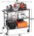 Finnhomy 3 Tier Heavy Duty Commercial Grade Utility Cart, Wire Rolling Cart with Handle Bar, Steel Service Cart with Wheels, Kitchen Carts on Wheels, Metal Cart Shelf Size 24" D x 36" W, NSF, Black - Image 2