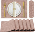 Faux Leather Placemats Set of 6,Heat Resistant Placemats for Dining Table, Easy Clean Non-Slip Place Mats, Waterproof Stain Resistant Wipeable Washable PU Table Mats, (Pink) by JUCCWARM