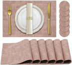 Faux Leather Placemats Set of 6,Heat Resistant Placemats for Dining Table, Easy Clean Non-Slip Place Mats, Waterproof Stain Resistant Wipeable Washable PU Table Mats, (Pink) by JUCCWARM