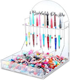 Glenmal Bead Pen Bar Holder with Sorting Tray 10 Slots Display Stand Storage Organizer with Bead 9 Grid Organizer Box Divided Storage Case for DIY Home Office (Acrylic) by Glenmal