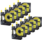 USUPERINK 10 Pack Compatible Labels Tape Replacement for DYMO 18056 12mm 1/2" x 5ft Black on Yellow Heat Shrink Tube Labels for Cables Use with Rhino 3000 4200 5200 5000 6000 Industrial Label Maker by USUPERINK