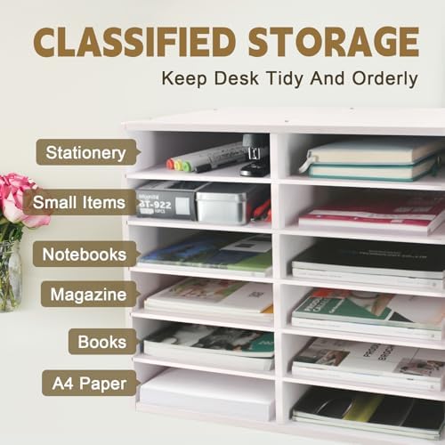 SONGWAY Desk Paper Storage Organizer - 12-Slot Literature Organizer with Adjustable Shelves, Countertop Mail Sorter Organizer, Desk File Sorter Organizer, Mailbox for Classroom Office, White - Image 4