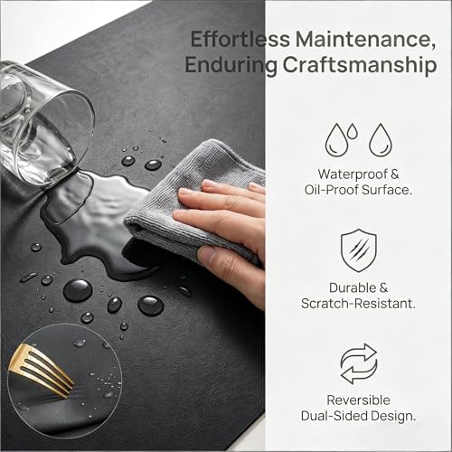 Leather Desk Pad Protector,Desk Cover mat,Office Desk mat,Laptop Mat for Desk, Non-Slip Desk Blotter,Waterproof Desk Writing Pad for Office Work/Home/Decor (20"x31.5",Black) - Image 4